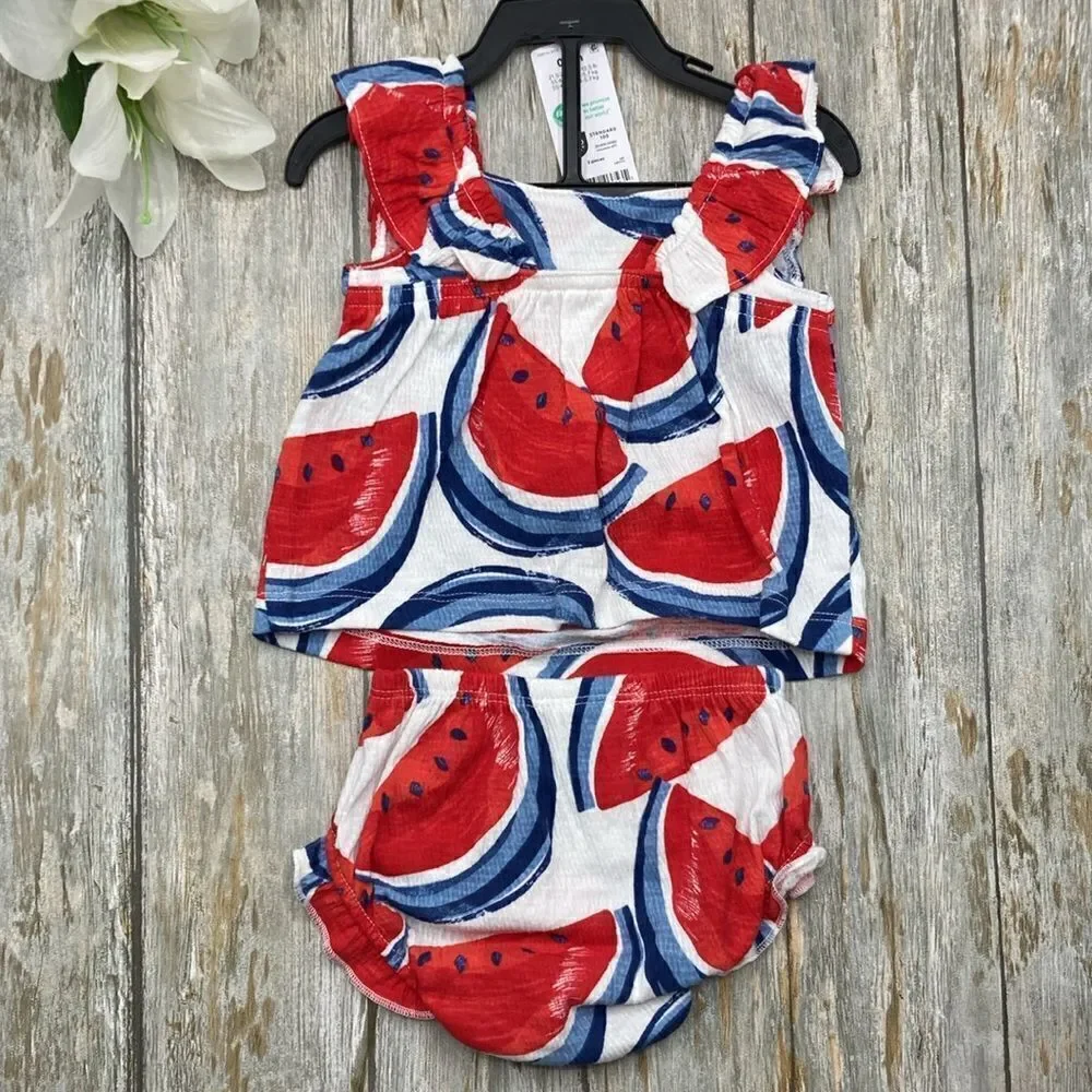 Baby Girl Patriotic Watermelon Summer Outfit Shorts Set, 2-Piece, Size 0-3M